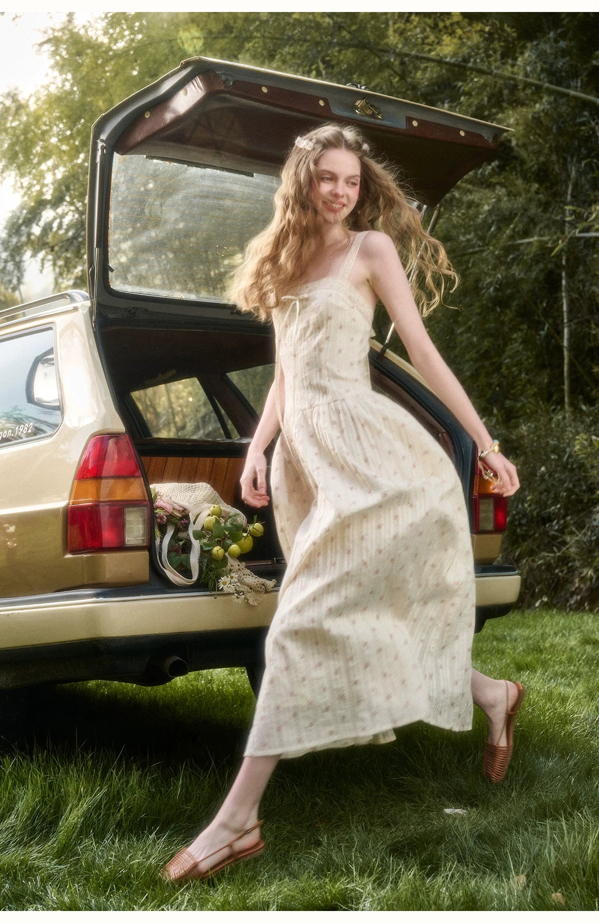 Vintage French Lace Cotton Floral Maxi Dress