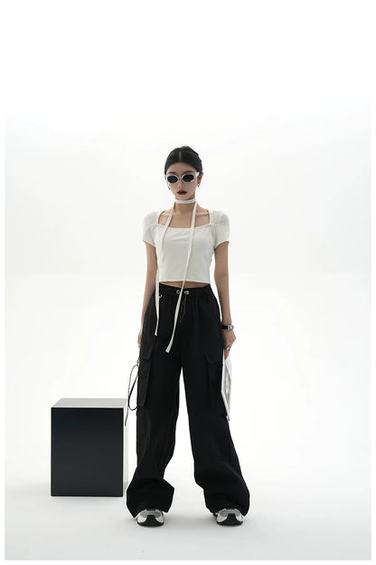 Tie-Detail Square-Neck Cropped T-Shirt