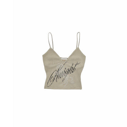 Knight Horse Rhinestone Cable-Knit Camisole