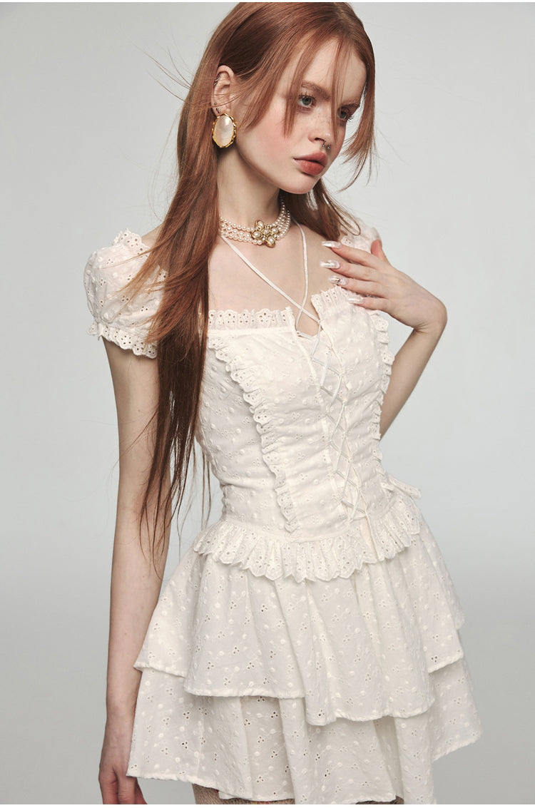 Halter Square Collar Lace Mini Dress - CHINASQUAD