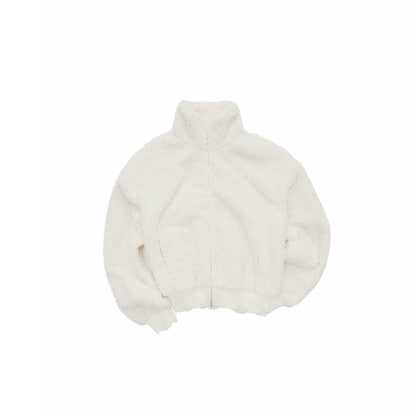 Distressed Fleece Zip-Up Cropped Jacket