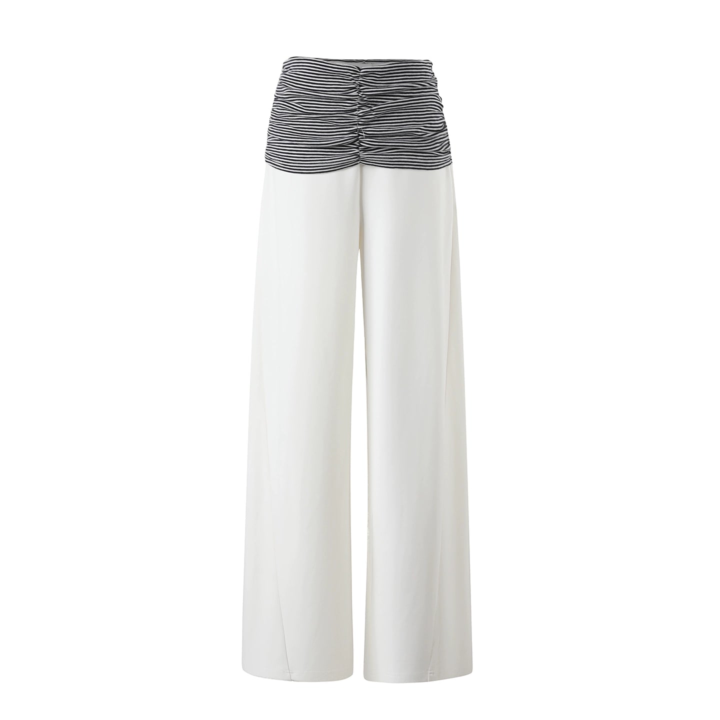 Striped Waist Panel Relaxed Straight-Leg Trousers