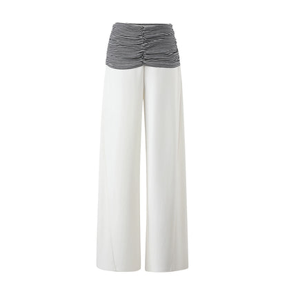 Striped Waist Panel Relaxed Straight-Leg Trousers