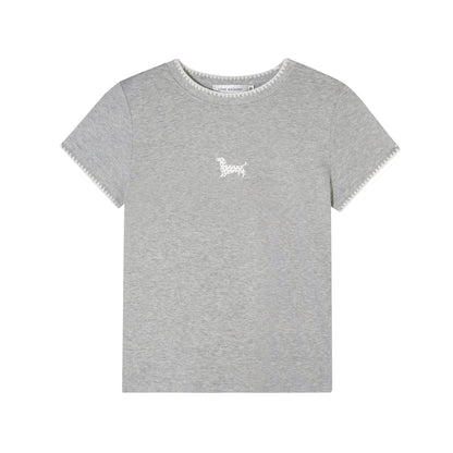Contrast Trim Polka-Dot Dog Fitted T-Shirt