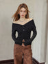Black One-Shoulder Sweater Cardigan - CHINASQUAD