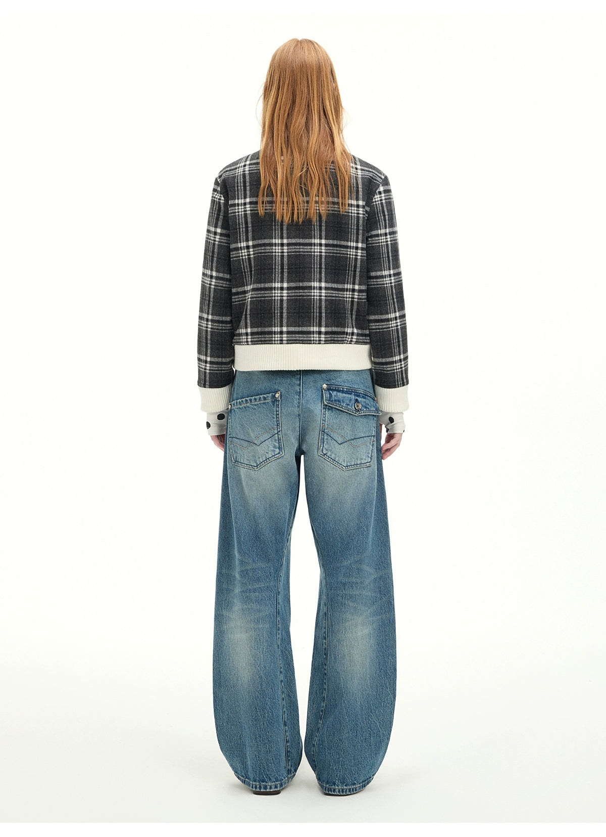 Whisker Sculpted Curved-Leg Denim Pants