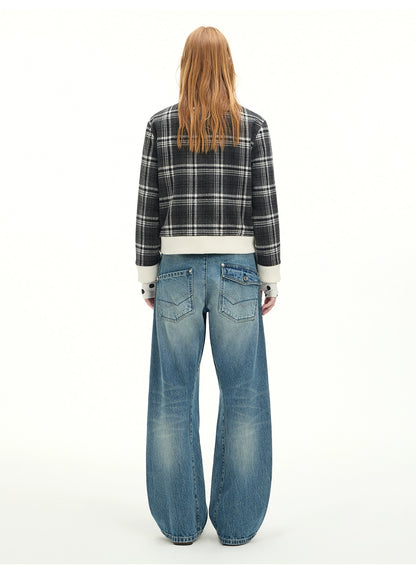 Whisker Sculpted Curved-Leg Denim Pants