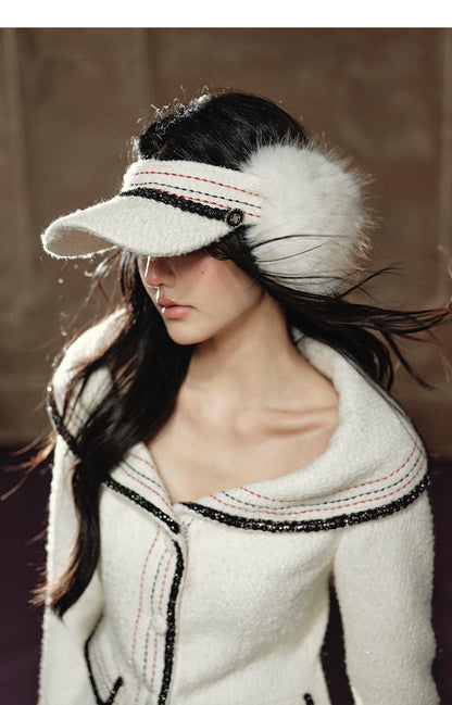 Oversized-Collar Jacket &amp; A-Line Mini Skirt Set