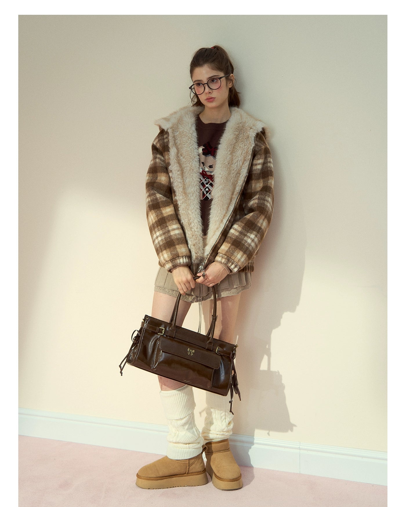 Vintage Glossy Leather Tote Bag