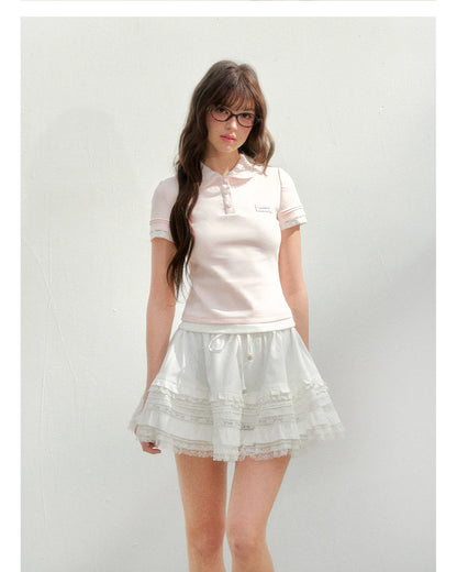 Embroidered Collar Pink Knit Polo