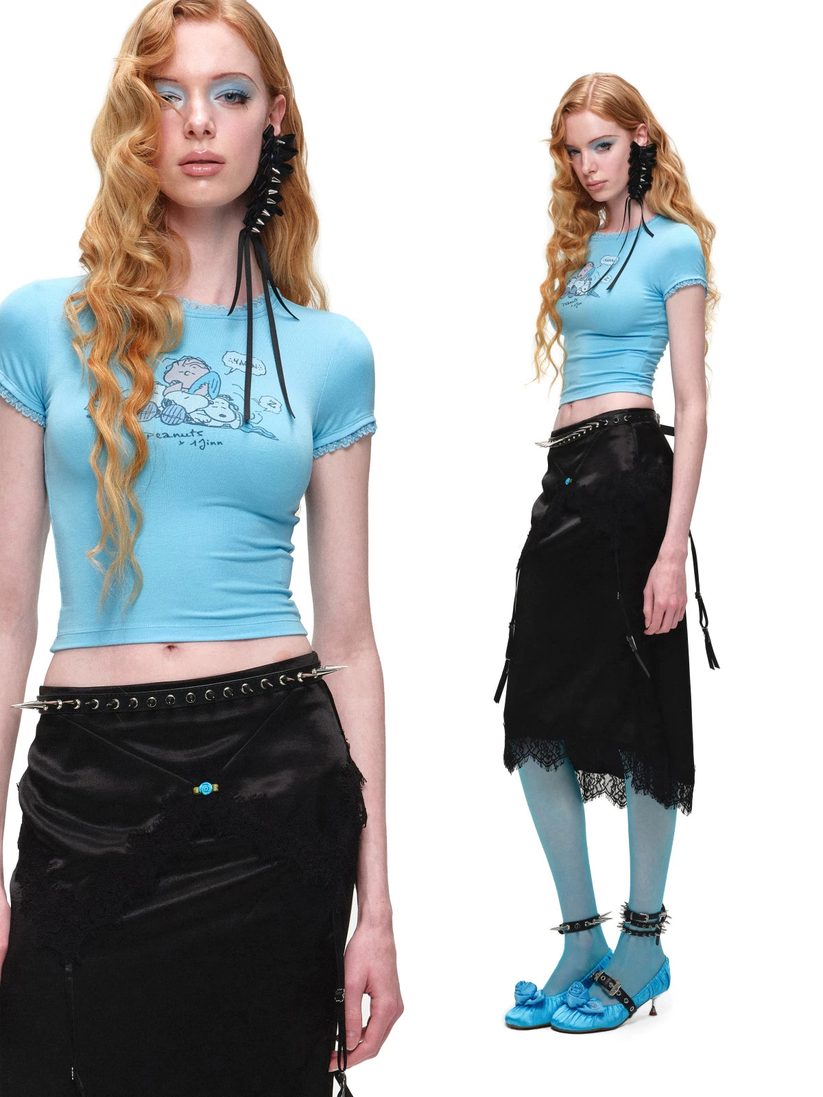 Snoopy Collaboration Lace-Trim Fitted Graphic T-Shirt