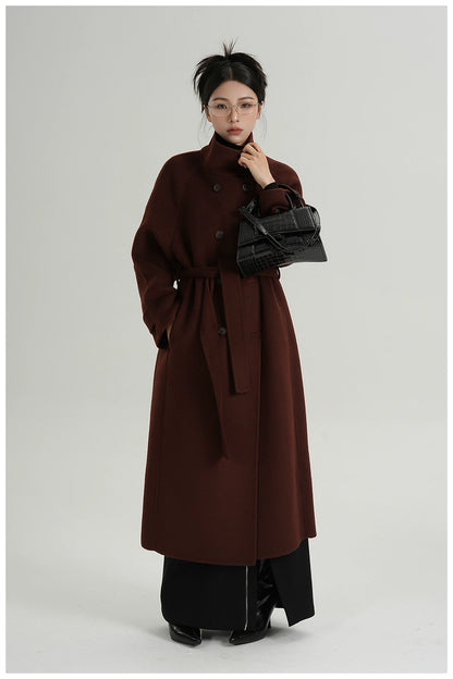Stand-Collar Long Wool Coat