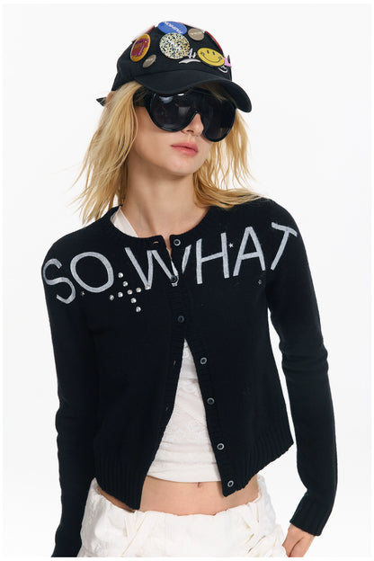 Soft Wool Punk Letter Knit Cardigan