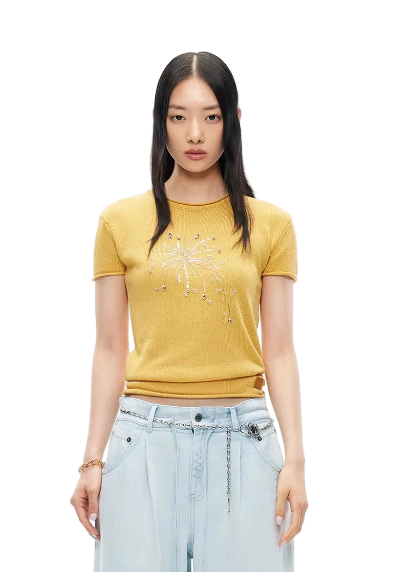 Firework Embroidered Silk Linen Tee