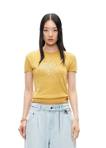 Firework Embroidered Silk Linen Tee
