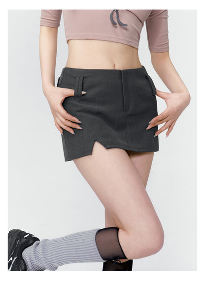 Black &amp; Grey Low-rise Blazer Mini Skirt - CHINASQUAD