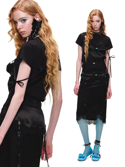 Faux Layered Satin Lace Camisole T-Shirt