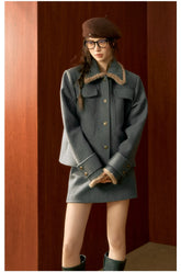 Gray Wool Velvet Jacket & Skirt Set - CHINASQUAD