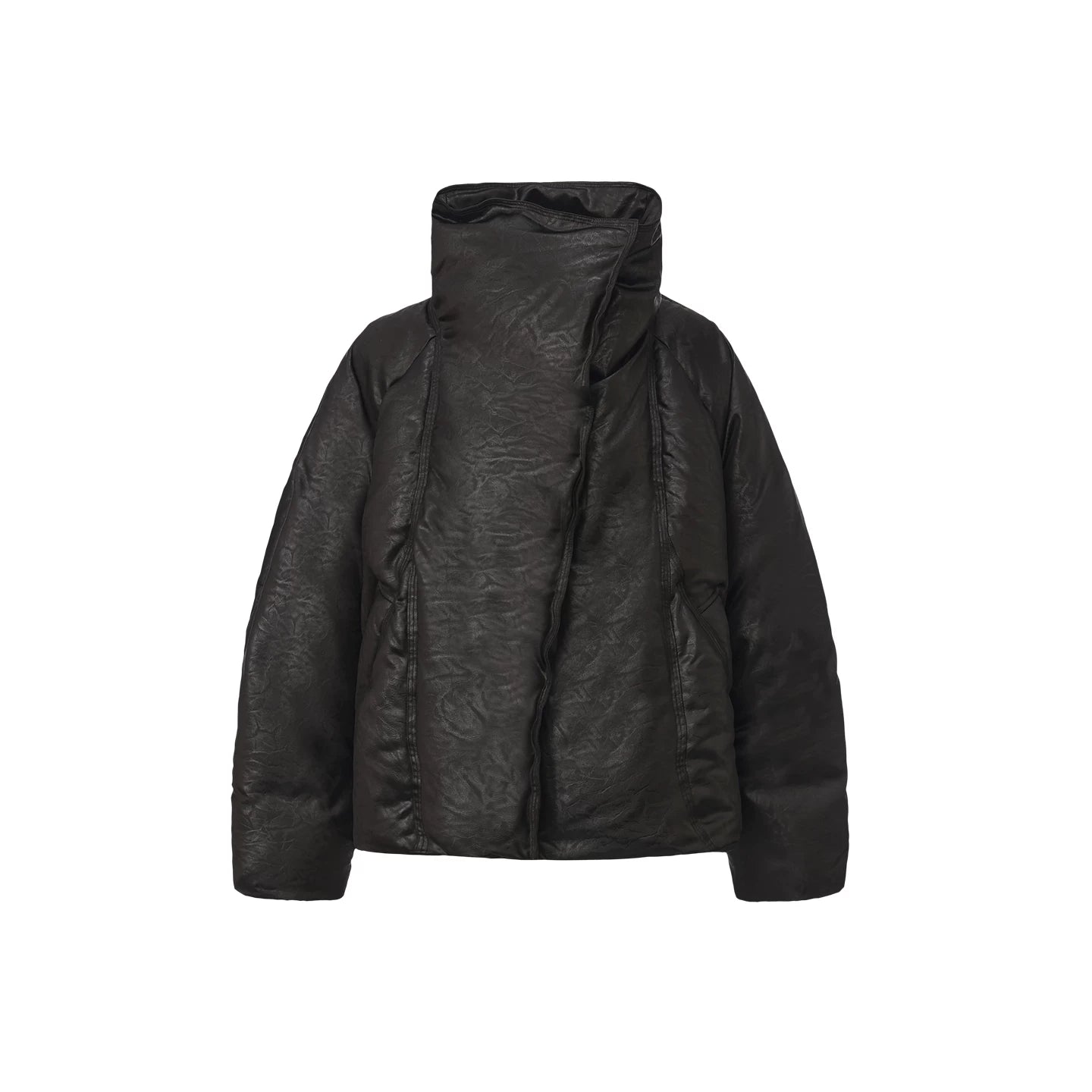 Oversized Leather-Texture Down Jacket