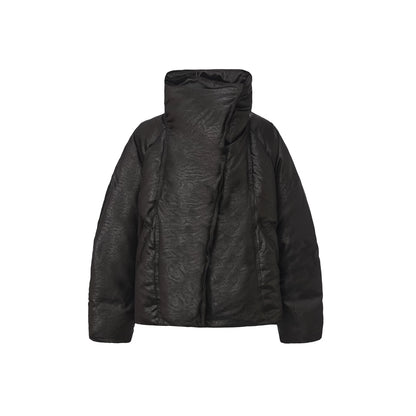 Oversized Leather-Texture Down Jacket