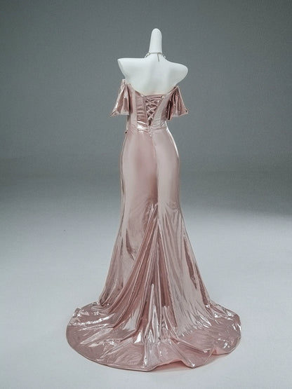 Rosé Party Sheen Draped Couture Gown
