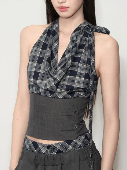 Checkered Halter Top &amp; Pants Set