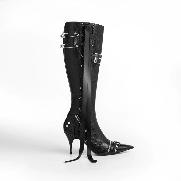 Cracked Leather High-Heel Tall Boots