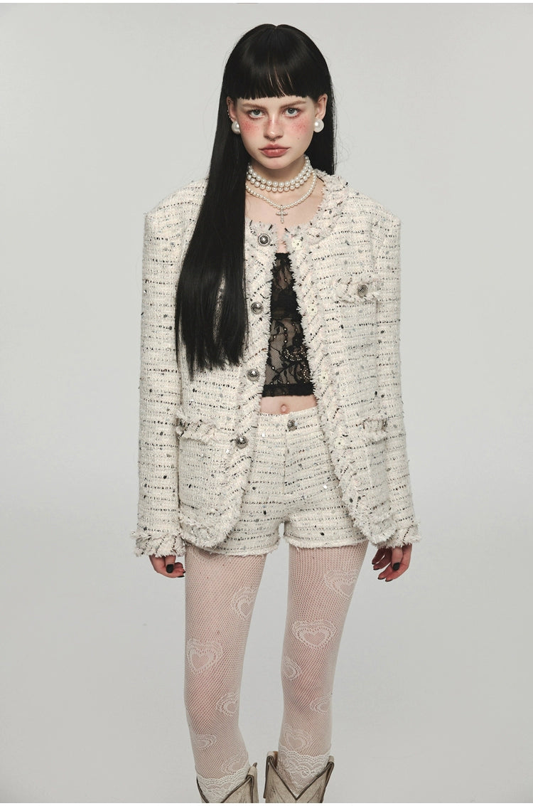 White Tweed Jacket &amp; Shorts Set - CHINASQUAD