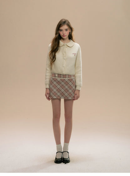 Pink Plaid Wool Mini Skirt