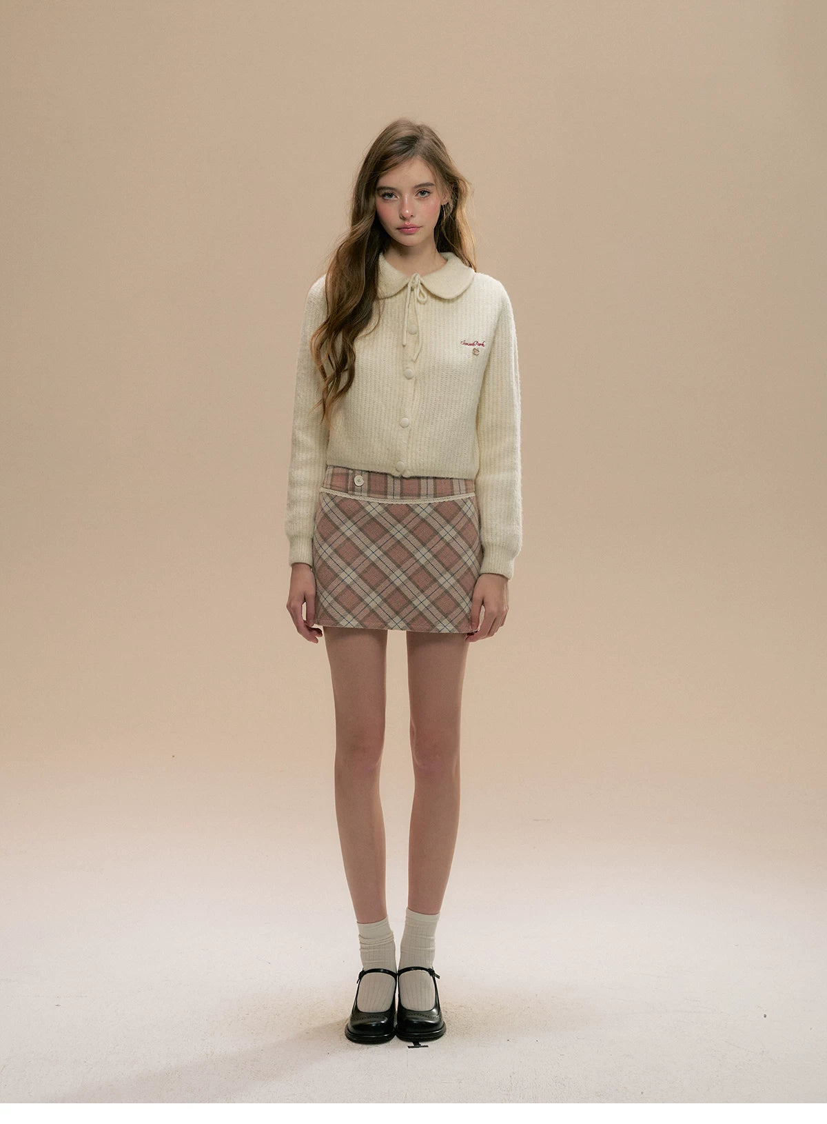 Pink Plaid Wool Mini Skirt