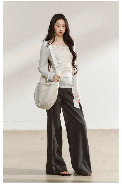 Tailored Draped Straight-Leg Trousers