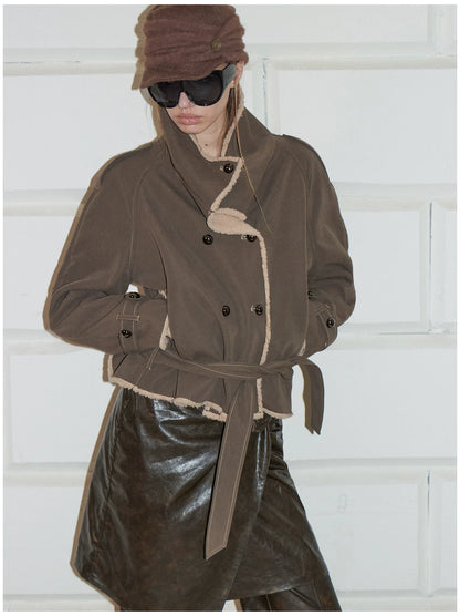 Contrast Fleece-Panelled Shearling Short Coat