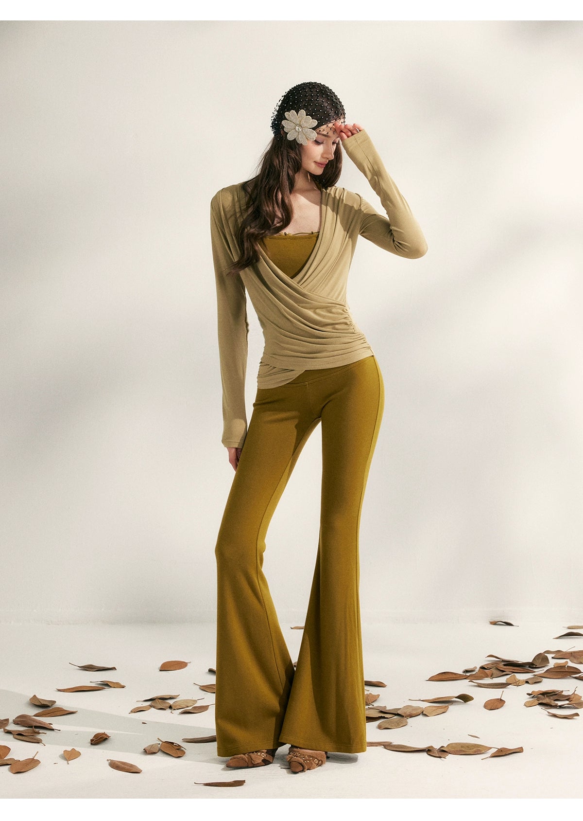 Modal Tencel V-Drape Ruched Blouse