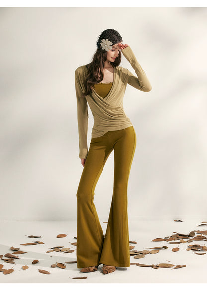 Modal Tencel V-Drape Ruched Blouse