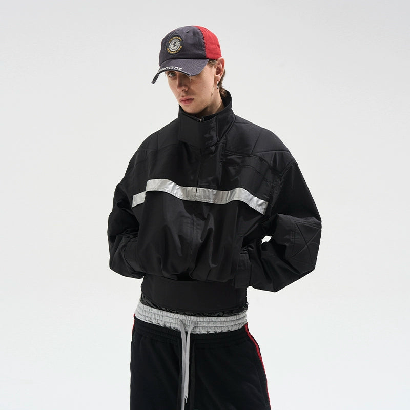 Reflective Trim Stand-Collar Oversized Jacket