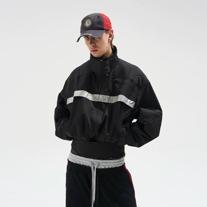 Reflective Trim Stand-Collar Oversized Jacket
