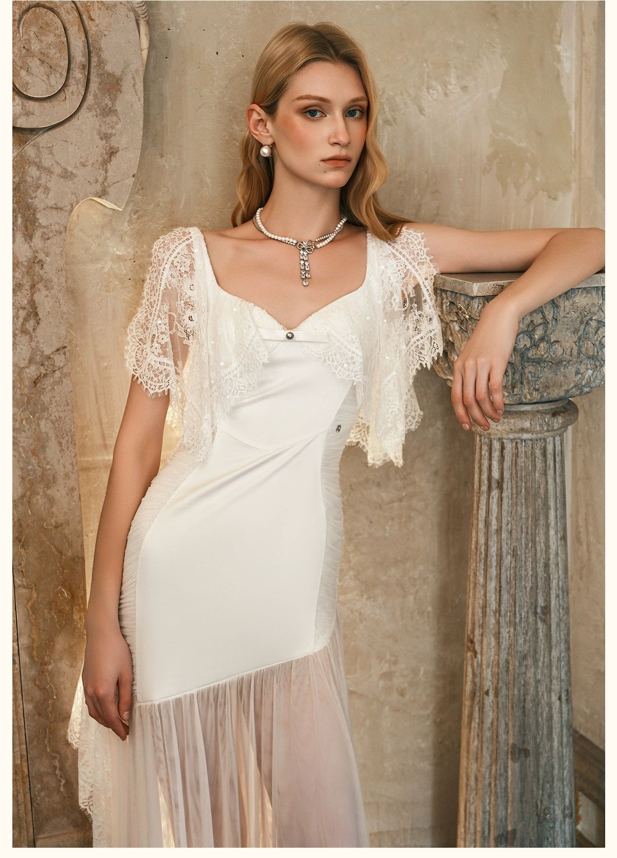 Fille Lace Panel Mesh Mermaid Dress