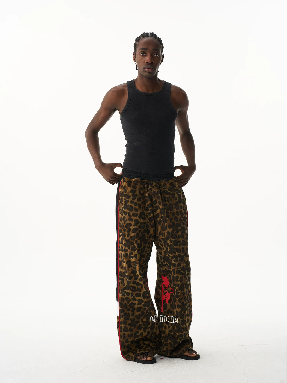 Vintage Leopard Print Relaxed Straight-Leg Track Pants