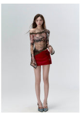 "I LOVE ME" Embroidered Rose Belt A-Line Mini Skirt - CHINASQUAD