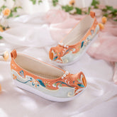 "Nan Xiang" Floral Embroidered Pointed Pearl Bow Shoes - CHINASQUAD