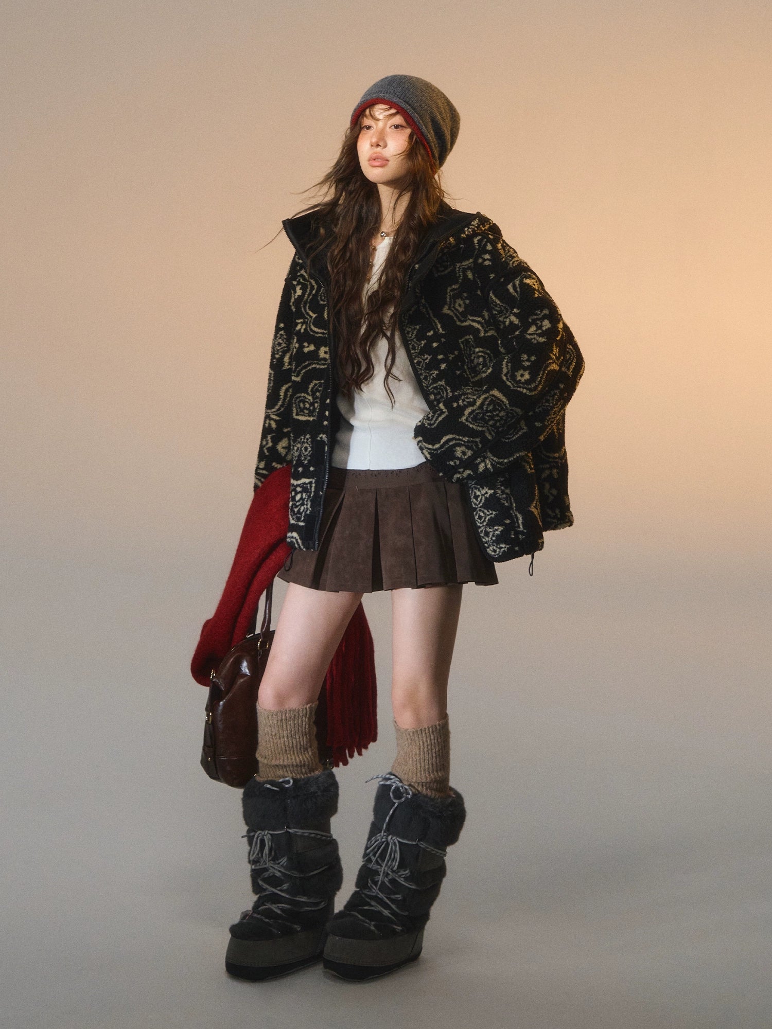Jacquard Fleece Hooded Casual Jacket