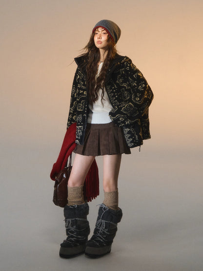 Jacquard Fleece Hooded Casual Jacket