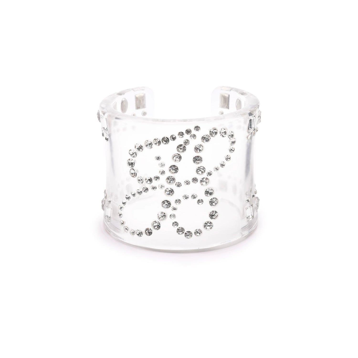 Crystal-Embellished Transparent Resin Cuff Bracelet