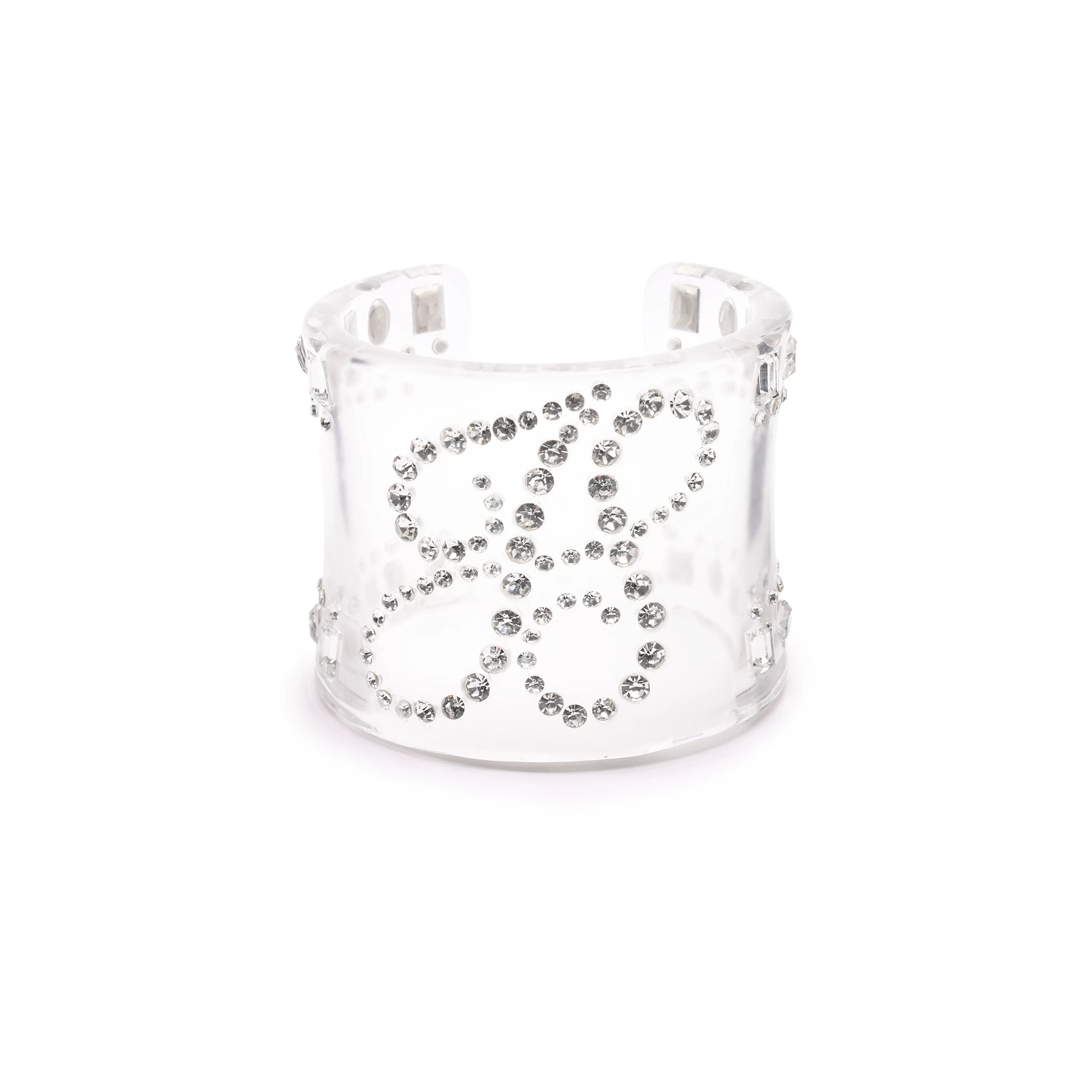 Crystal-Embellished Transparent Resin Cuff Bracelet