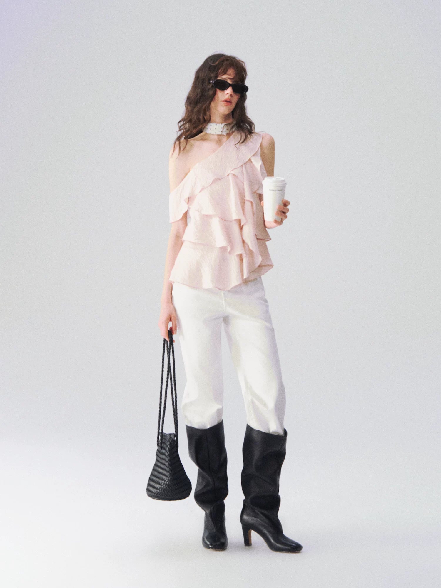 Layered Ruffle One-Shoulder Blouse