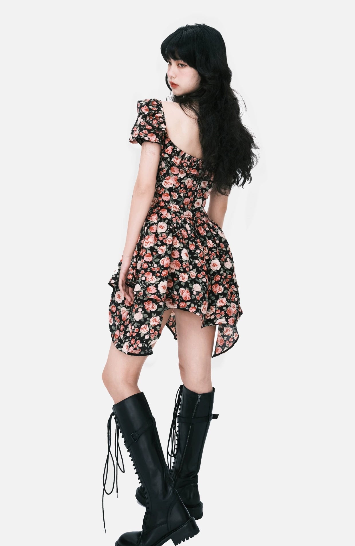 Sexy Waist-cinching Irregular Floral Dress