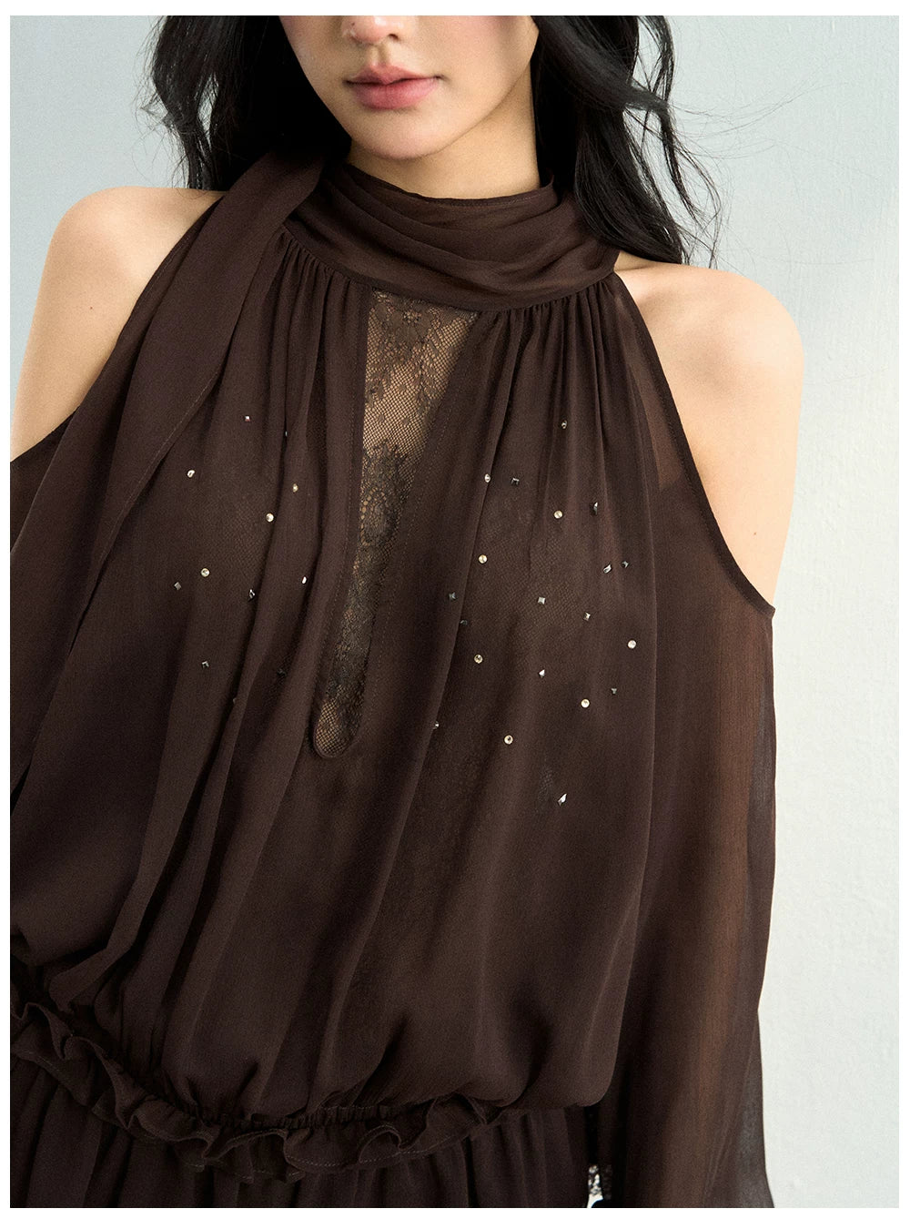 Rhinestone Sheer Chiffon Blouse