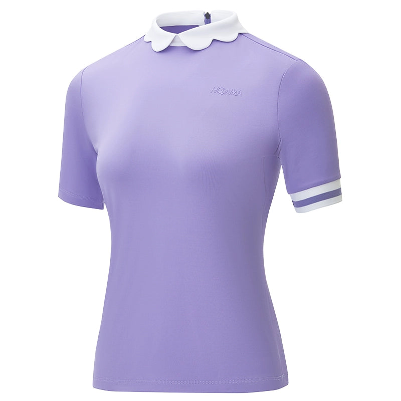 White &amp; Purple Golf Polo Lace Collar Shirt