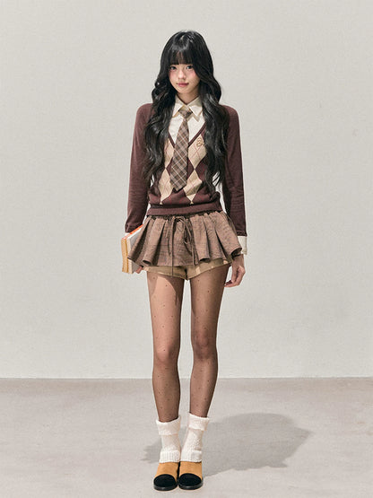 Two-in-One American Argyle Knit Sweater