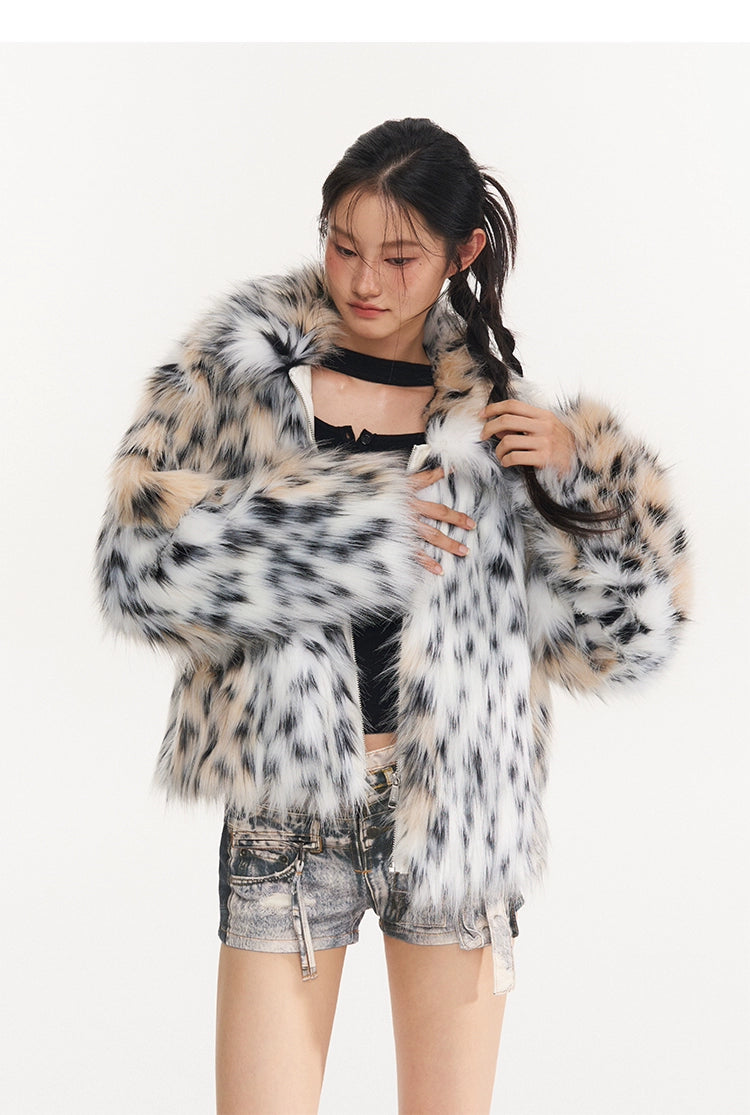 Snow Leopard Faux Fur Jacket